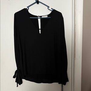Lush Black V-Neck Blouse with Tie Sleeves